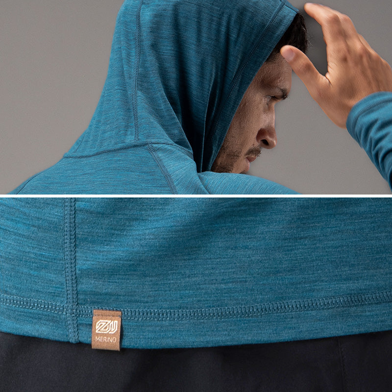 17.5μm Men‘s long-sleeved Merino Wool Hoodie Shirt (150g)