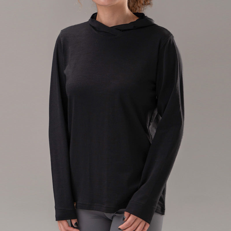 17.5μm Women‘s long-sleeved Merino Wool Hoodie Shirt (150g)