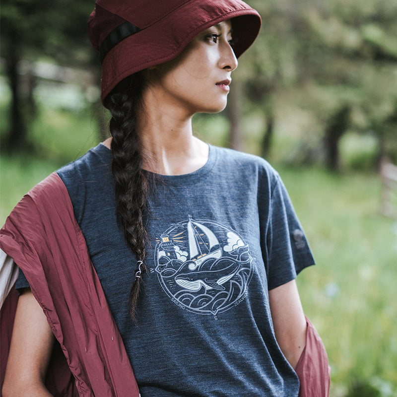 17.5μm Women‘s Wool Short Sleeve T-shirt (Sailing Navigation) (150g)