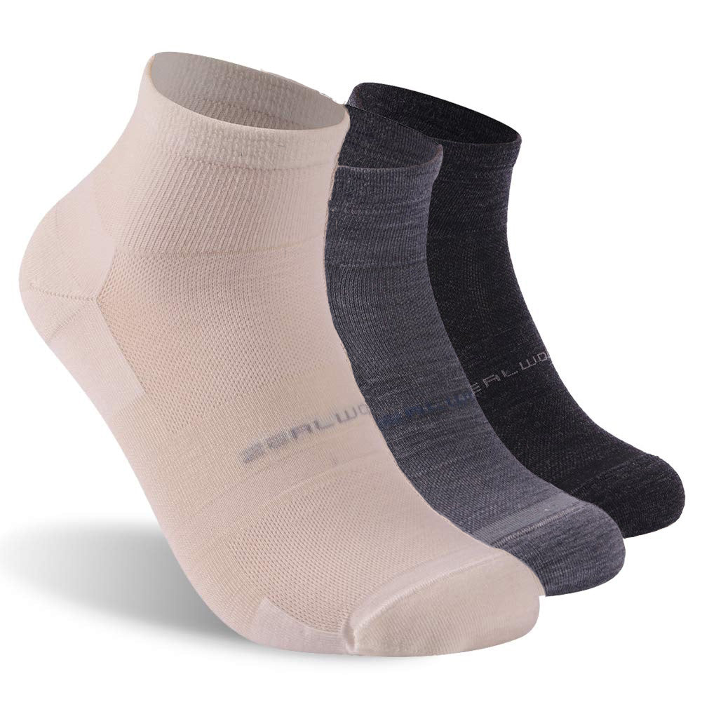 3 Pairs Athletic Running Sock ZEALWOOD Merino Wool Anti-blister Hiking Sock