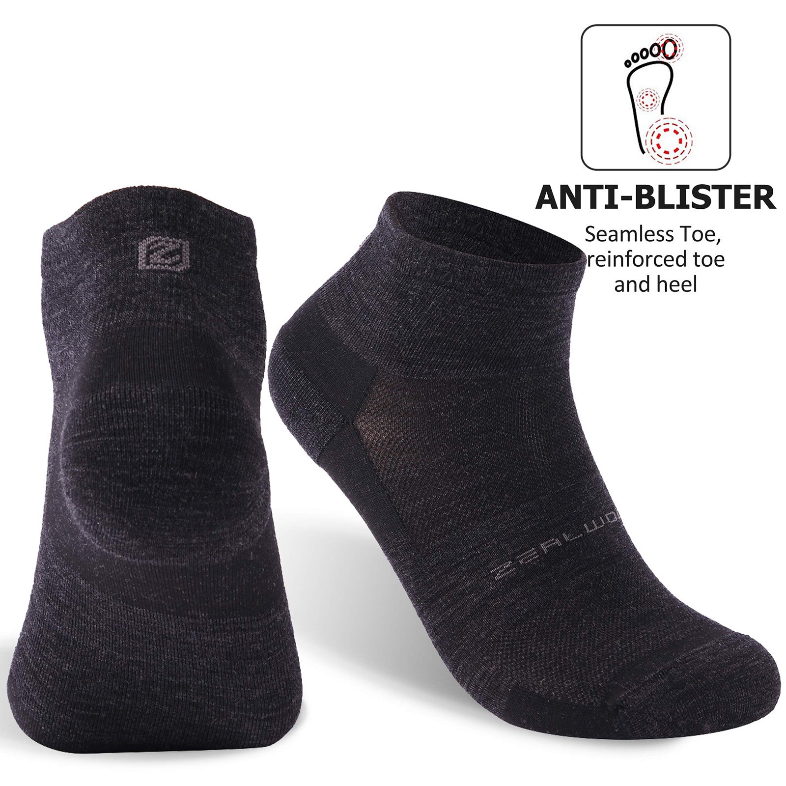 3 Pairs Athletic Running Sock ZEALWOOD Merino Wool Anti-blister Hiking Sock