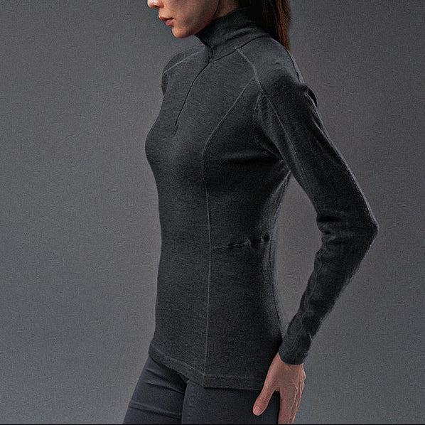 16.5μm Women‘s Long-sleeved Merino Wool Stand-up Collar T-shirt (250g)