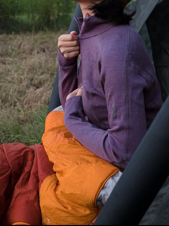 16.5μm Women‘s Long-sleeved Merino Wool Stand-up Collar T-shirt (250g)