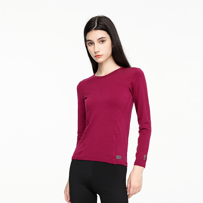 17.5µm Women's Long-sleeved Round Neck Merino Wool T-shirt (200g)