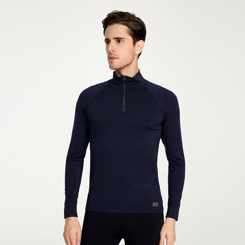 17.5μm ZEALWOOD Men's Long-sleeved Zipper Merino Wool T-shirt (200g)